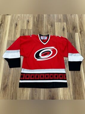Vintage 1997-1998 CCM 2nd Gen Carolina Hurricanes Hockey Jersey, Red, Large